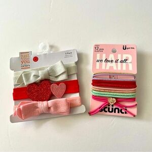 Baby Girls' Valentines Glitter Bows Headwrap Carters Scunci  Lot of 2 New